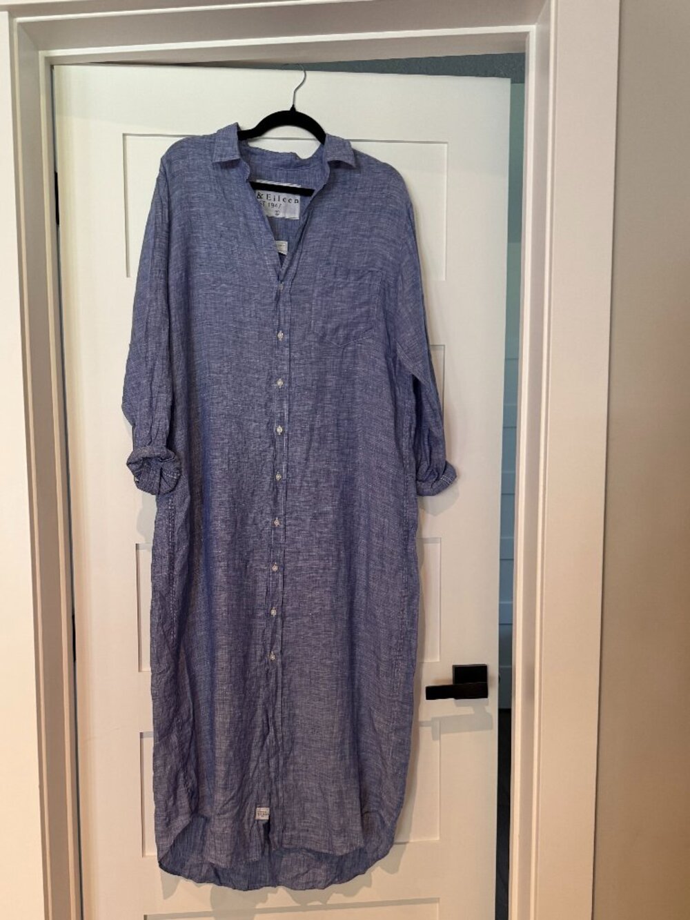 Frank & Eileen Rory Linen Maxi Shirtdress Blue Size Large